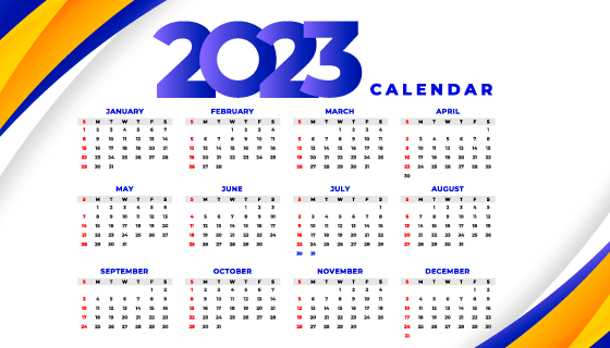 黄色蓝色点缀设计2023年日历矢量素材(EPS)