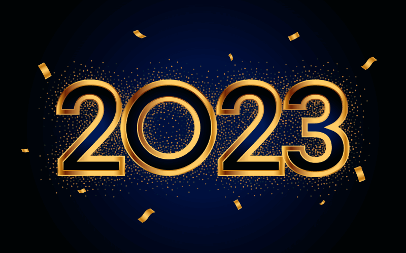 金色描边数字设计2023新年快乐背景矢量素材(EPS)
