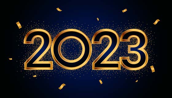 金色描边数字设计2023新年快乐背景矢量素材(EPS)