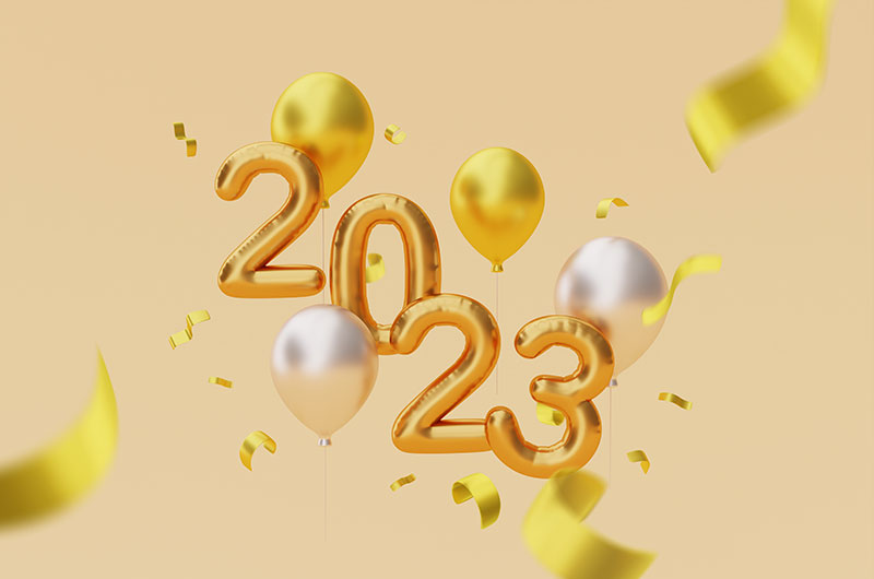 金色数字气球设计2023新年快乐背景(JPG)