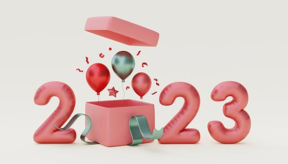 礼盒里飘起的气球设计2023新年快乐背景(JPG)
