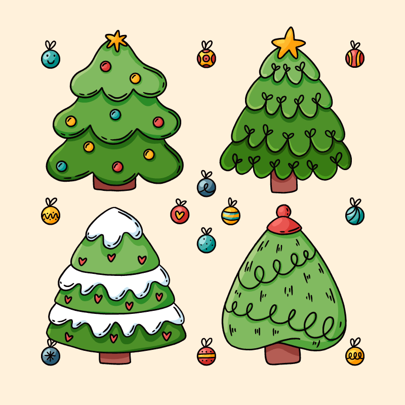 四棵可爱的圣诞树矢量素材(AI/EPS/免扣PNG)