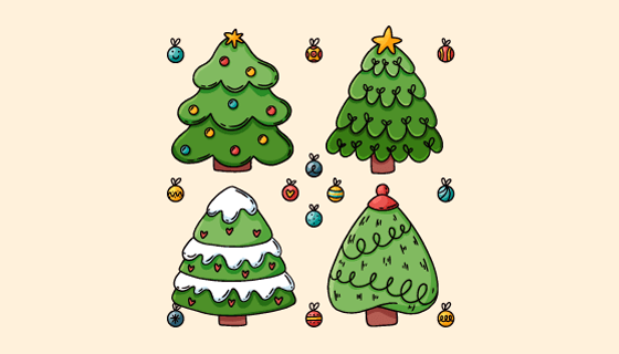 四棵可爱的圣诞树矢量素材(AI/EPS/PNG)