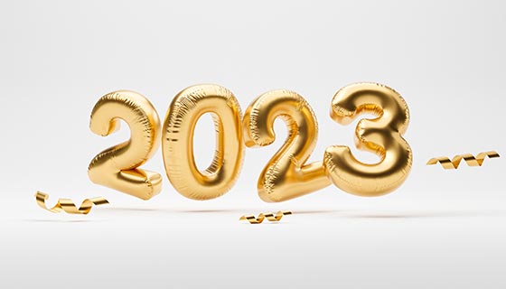 逼着的金色数字气球设计2023新年快乐背景素材(JPG)