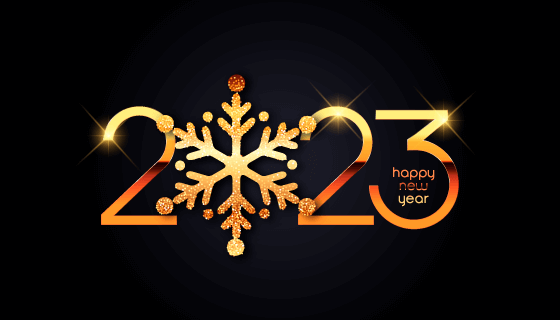 金色闪亮的数字和雪花设计2023新年快乐矢量素材(EPS)