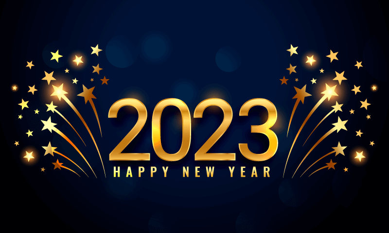 金色闪亮的星星和数字设计2023新年快乐背景矢量素材(EPS)