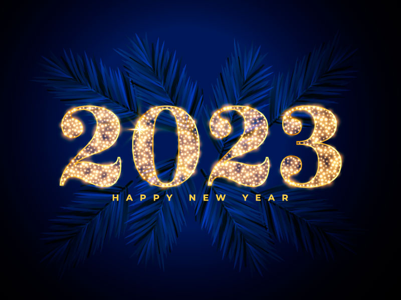 金色闪亮的数字设计2023新年快乐背景矢量素材(EPS)