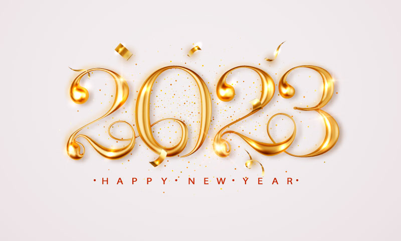 创意金色数字设计2023新年快乐背景矢量素材(EPS)