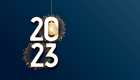 圣诞球和金色烟花点缀设计2023新年快乐背景矢量素材(EPS)