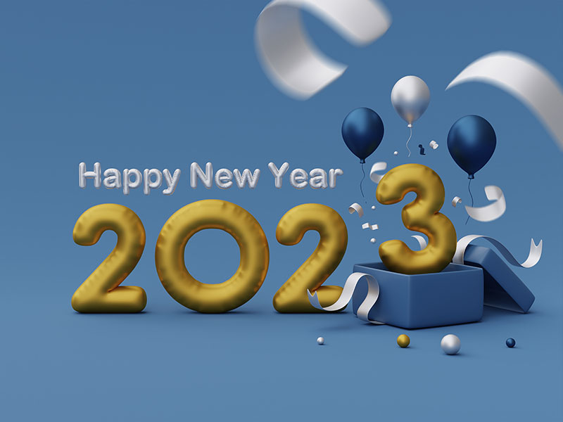 逼真立体的礼物和数字设计2023新年快乐背景(JPG)