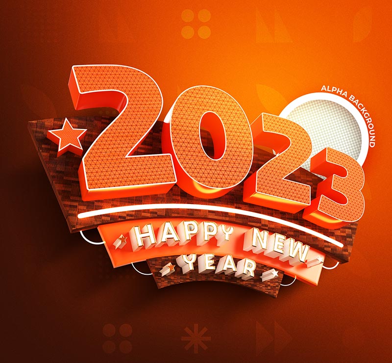 3D立体数字设计2023新年快乐背景素材(PSD)
