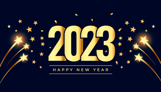 金色星星和数字设计2023新年快乐背景矢量素材(EPS)