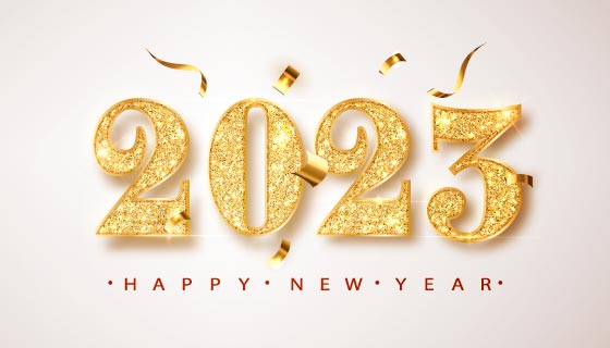 金色璀璨的数字设计2023新年快乐背景矢量素材(EPS)