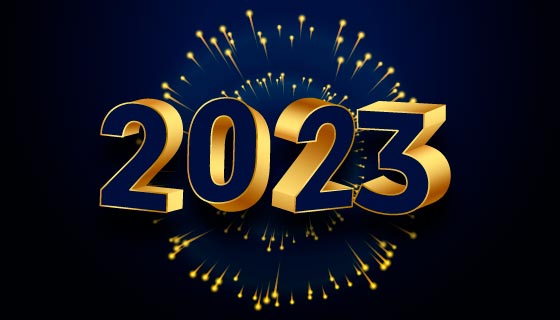 金色3D立体数字设计2023新年快乐背景矢量素材(EPS)