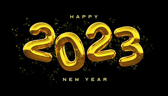 3D立体金色数字设计2023新年快乐背景素材(PSD)