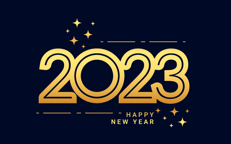 金色描边渐变数字设计2023新年快乐背景矢量素材(EPS)