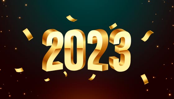 3D立体金色数字设计2023新年快乐背景矢量素材(EPS)