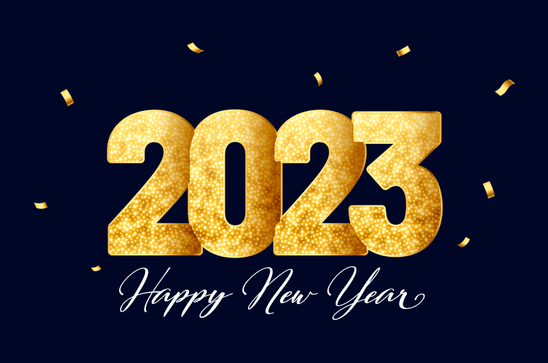 金色亮点组成的数字设计2023新年快乐背景矢量素材(EPS)