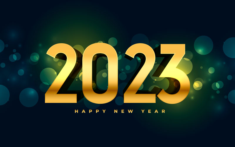 金色立体数字设计2023新年快乐背景矢量素材(EPS)