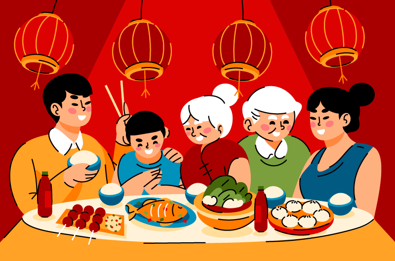 一家人聚在一起吃年夜饭矢量素材(AI/EPS)